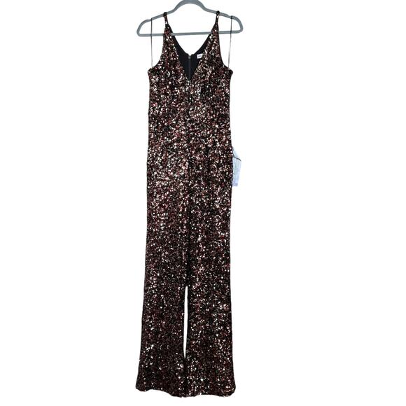 Dress the Population New Charlie Gunmetal Multi Sequined Jumpsuit Size L V-Neck - Picture 4 of 11